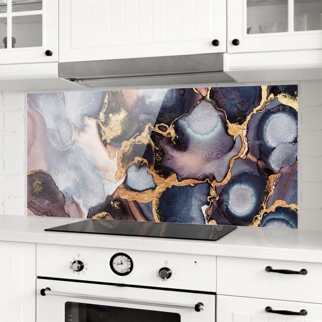 Glass splashback patterns Marble Watercolour With Gold