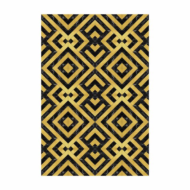 stone rugs Geometrical Tile Mix Art Deco Gold Black Marble
