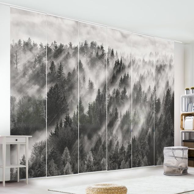 Sliding panel curtains set - Light Rays In The Coniferous Forest