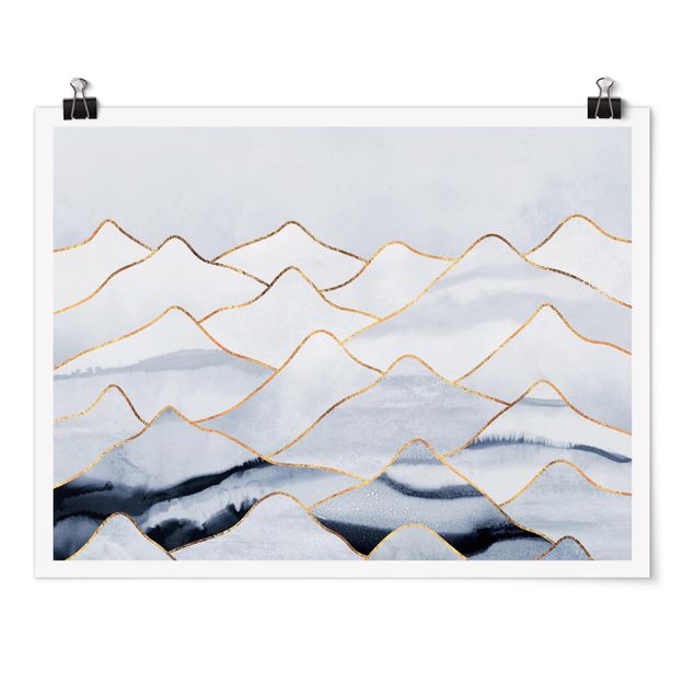 Poster - Watercolour Mountains White Gold