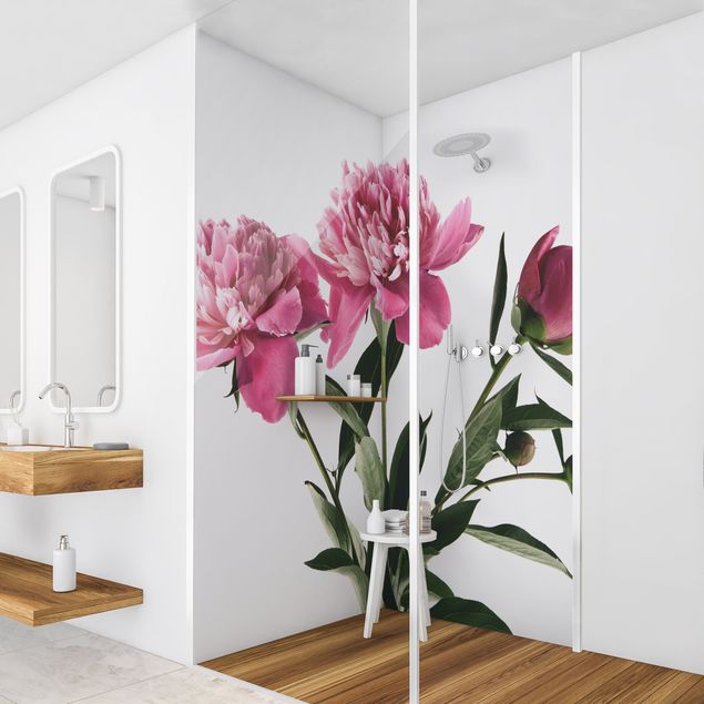 Shower wall cladding - Flowers And Buds Pink On White