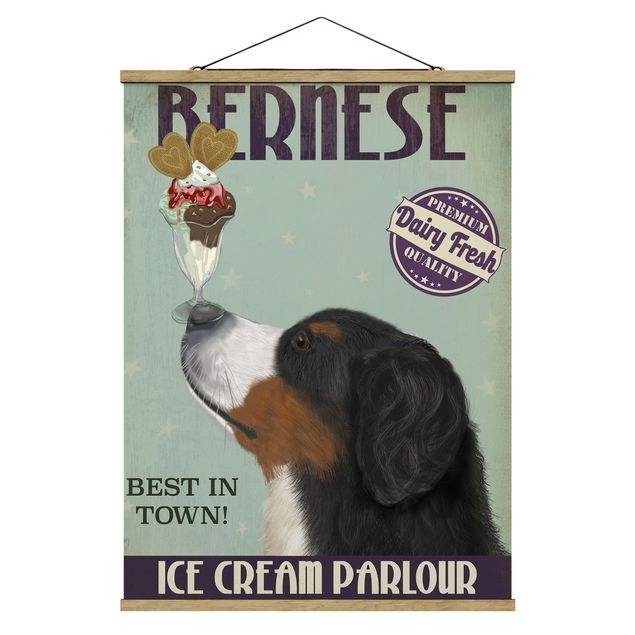 Fabric print with poster hangers - Bernese Mountain Dog With Ice