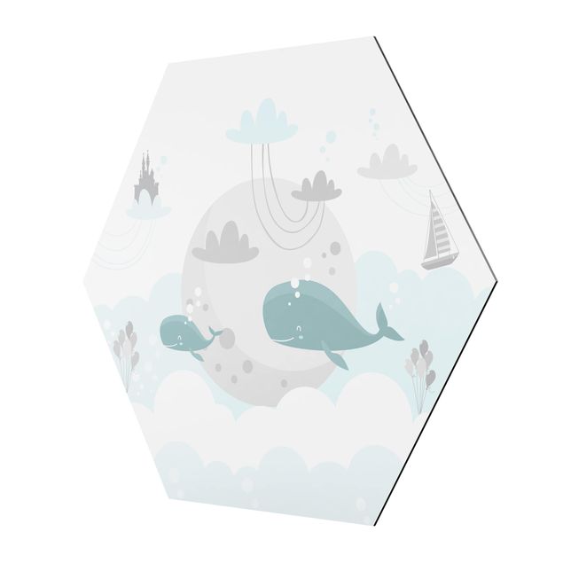 Alu-Dibond hexagon - Clouds With Whale And Castle