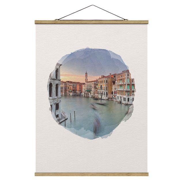 Fabric print with poster hangers - WaterColours - Grand Canal View From The Rialto Bridge Venice