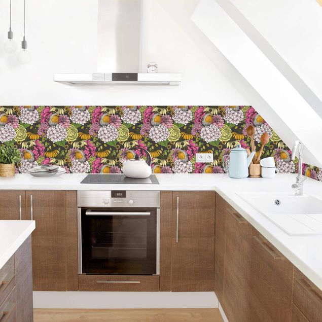 Kitchen splashback patterns European Robin With Flowers