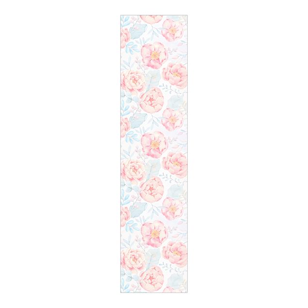 Sliding panel curtain - Pink Flowers With Light Blue Leaves