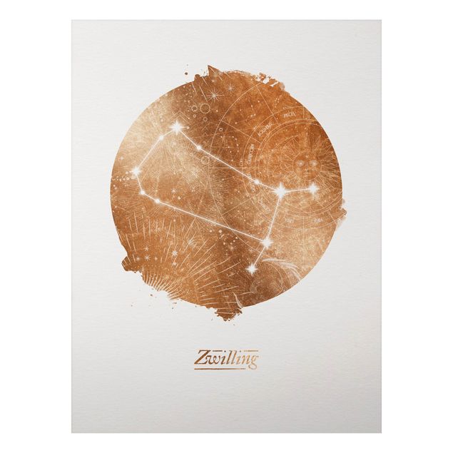 Print on aluminium - Zodiac Sign Gemini Gold