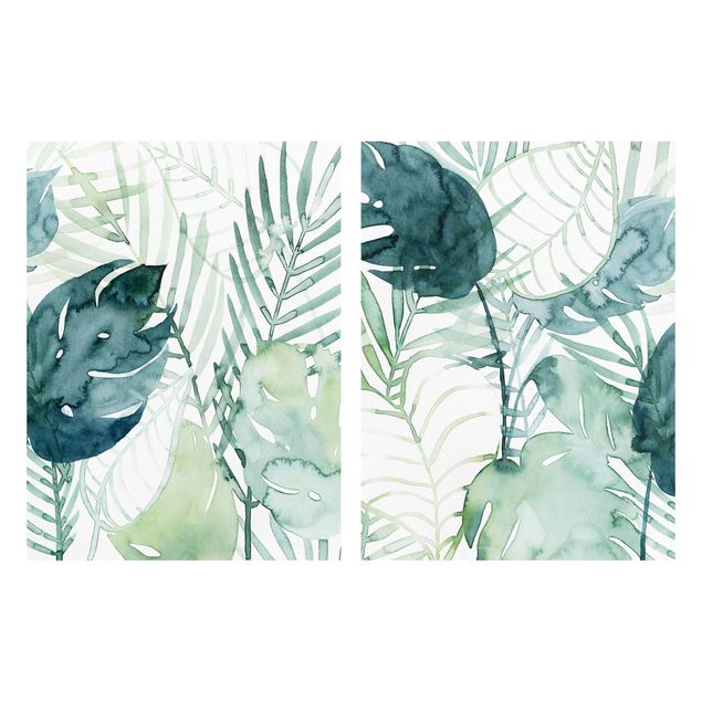 Print on canvas - Palm Fronds In Water Color Set II