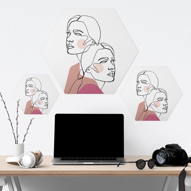 Forex hexagon - Line Art Women Portrait Cheeks Pink
