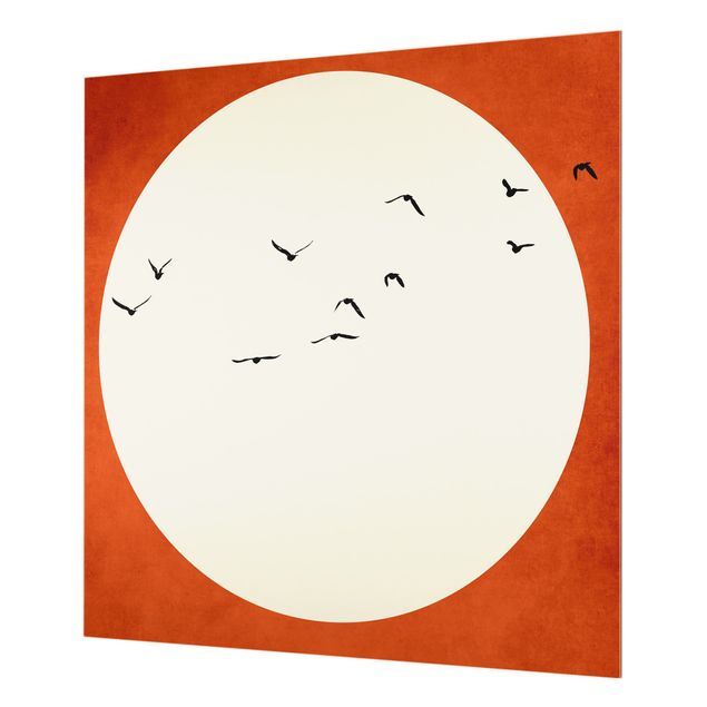 Glass Splashback - Flock Of Birds In Red Sunset - Square 1:1