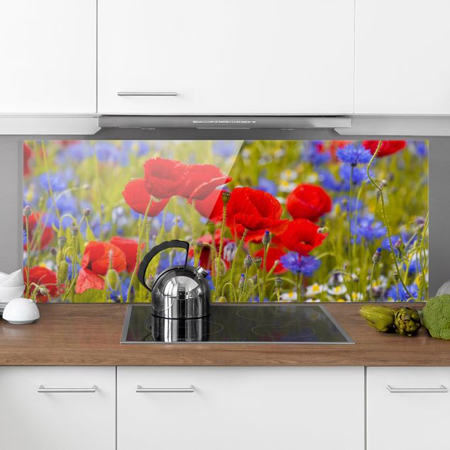 Glass splashback flower Summer Meadow With Poppies And Cornflowers