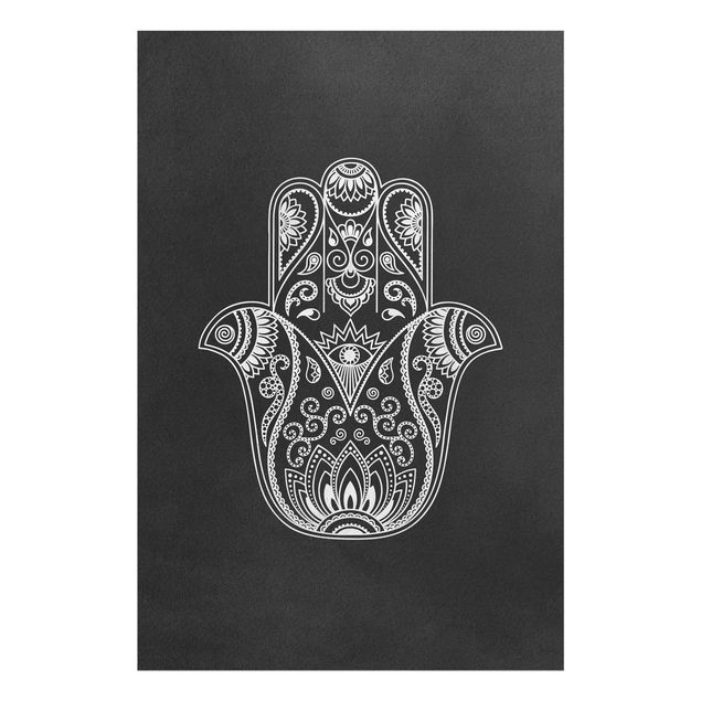 Glass print - Hamsa Hand Illustration White Black