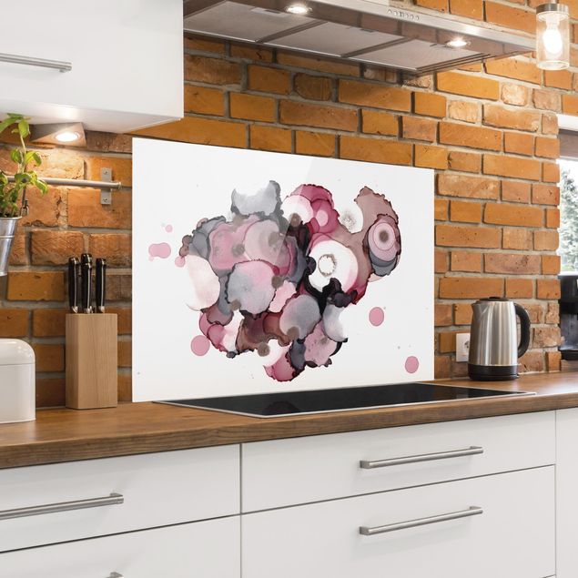 Glass splashback abstract Pink Beige Drops With Pink Gold