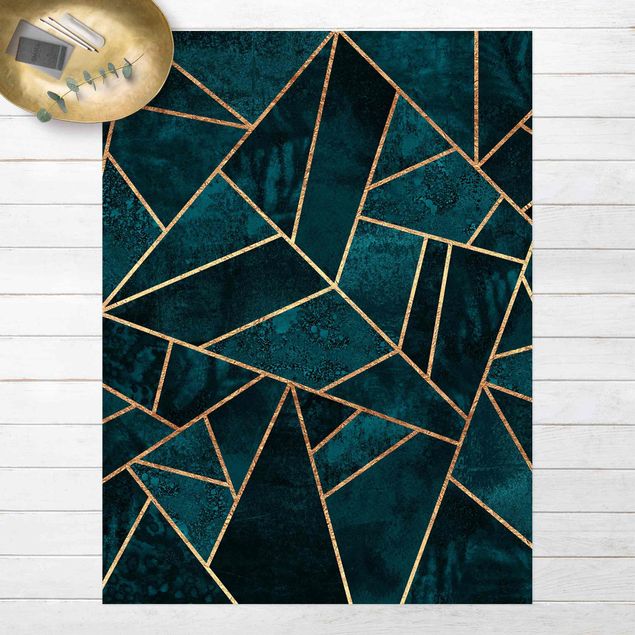 Balcony rugs Dark Turquoise With Gold
