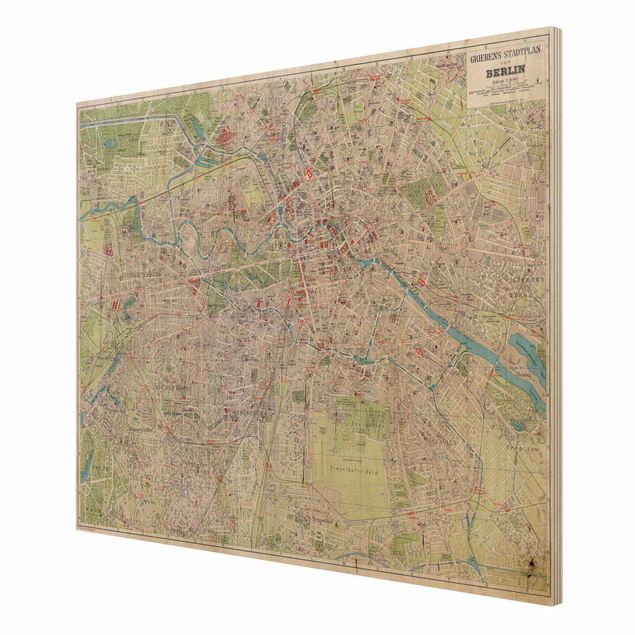 Print on wood - Vintage Map Berlin