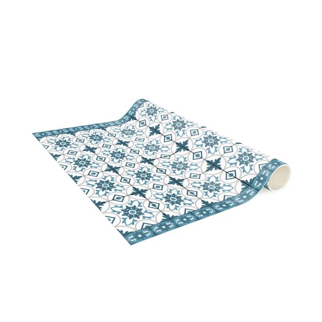 rug tile pattern Geometrical Tile Mix Flower Blue Grey