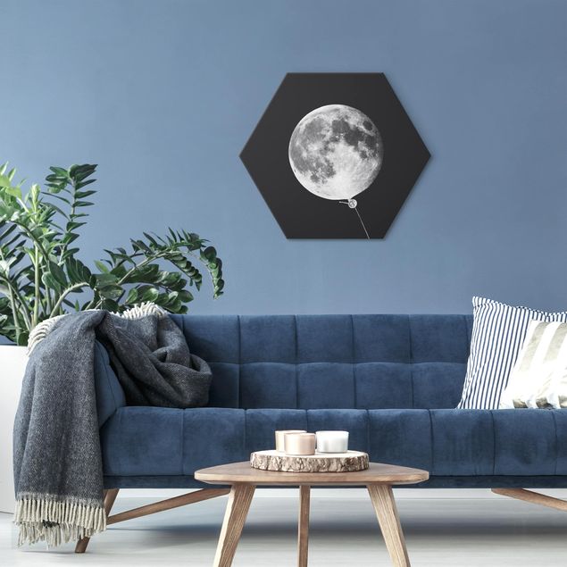 Alu-Dibond hexagon - Balloon With Moon