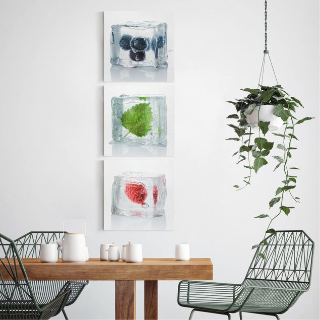 Print on canvas 3 parts - Fruits And Lemon Balm In Ice Cube