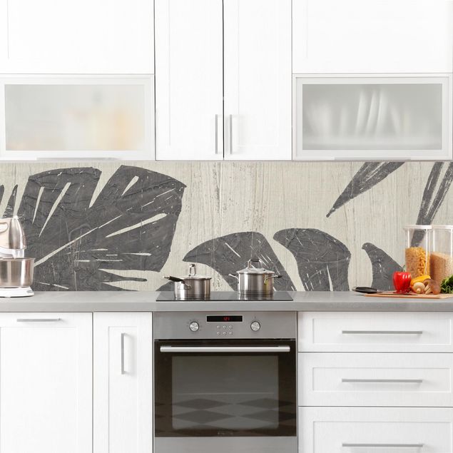 Kitchen splashback patterns Palm Leaves Light Grey Backdrop