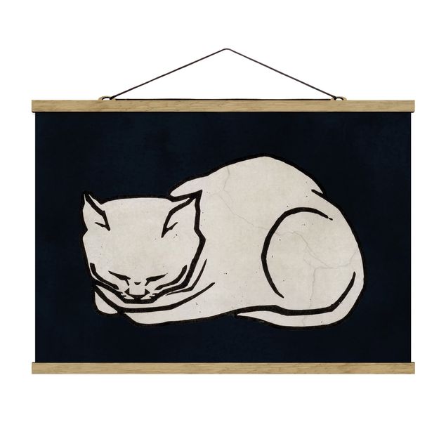 Fabric print with poster hangers - Sleeping Cat Illustration