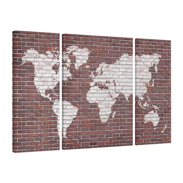 Print on canvas 3 parts - Brick World Map
