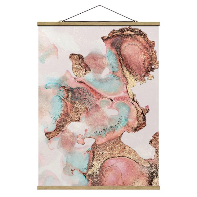 Fabric print with poster hangers - Golden Watercolour Rosé