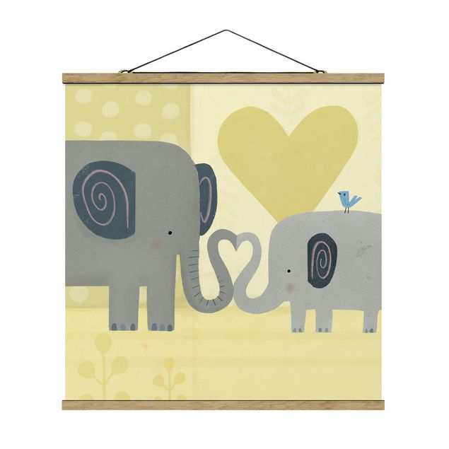 Fabric print with poster hangers - Mum And I - Elephants
