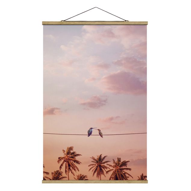 Fabric print with poster hangers - Sunset With Hummingbird
