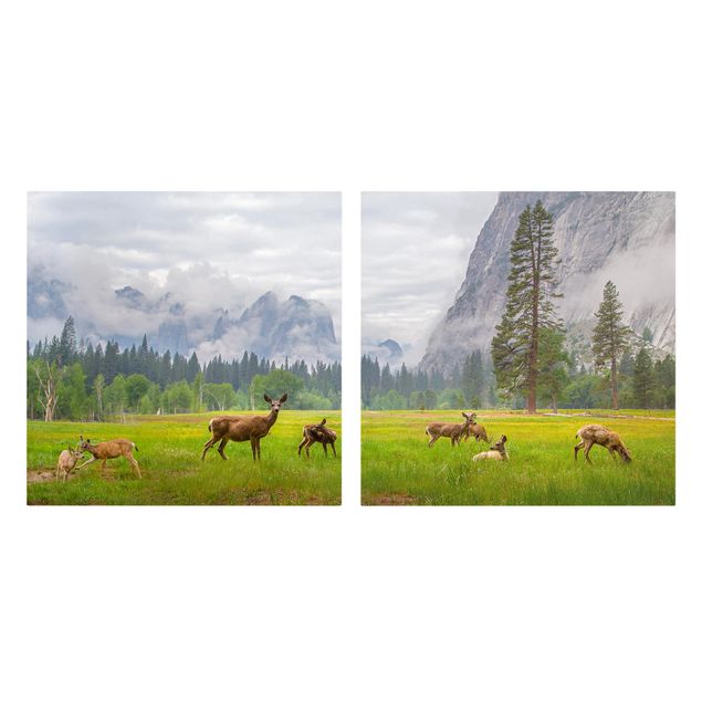 Print on canvas 2 parts - Deer In The Mountains