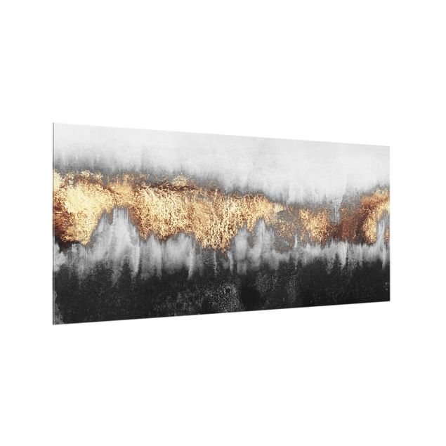 Glass splashback abstract Gold Traces In Watercolour