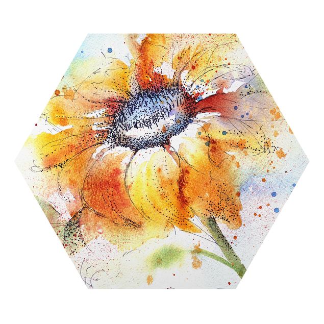 Alu-Dibond hexagon - Painted Sunflower
