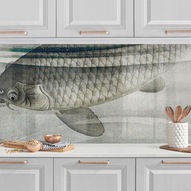 Kitchen splashback animals Vintage Illustration Asian Fish IIl