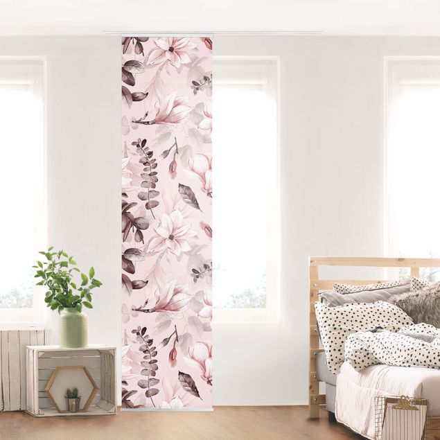 Sliding panel curtain - Blossoms With Grey Leaves In Front Of Pink
