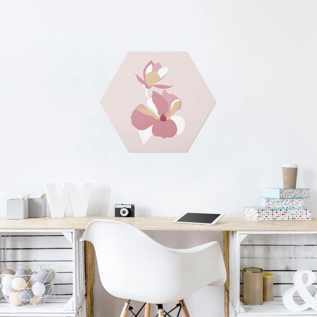 Forex hexagon - Line Art Flowers Pastel Pink