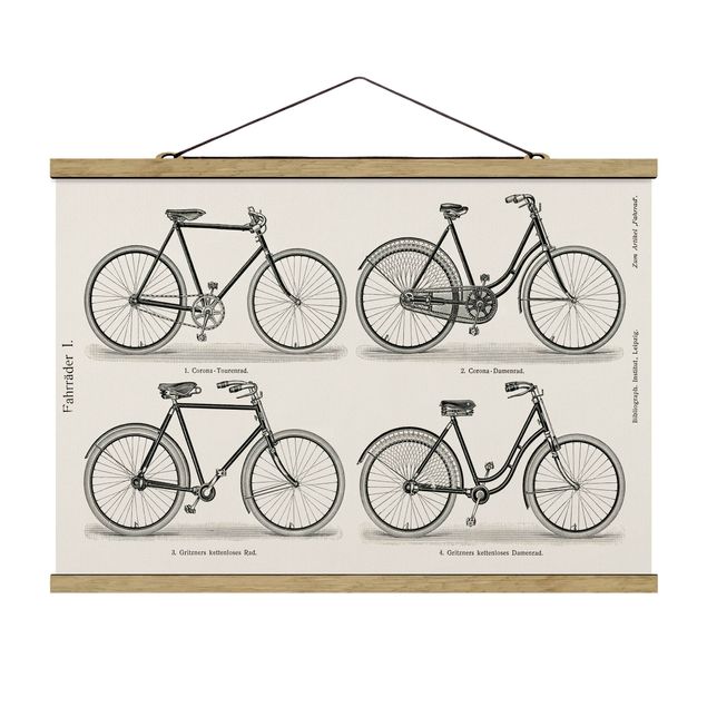Fabric print with poster hangers - Vintage Poster Bicycles
