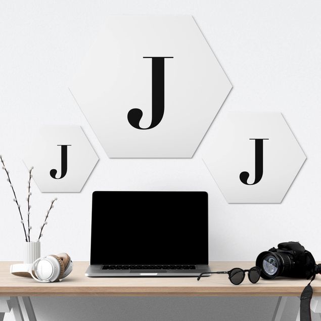 Alu-Dibond hexagon - Letter Serif White J