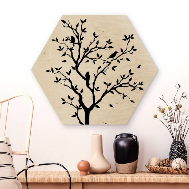Wooden hexagon - No.YK14 Chirping Tree