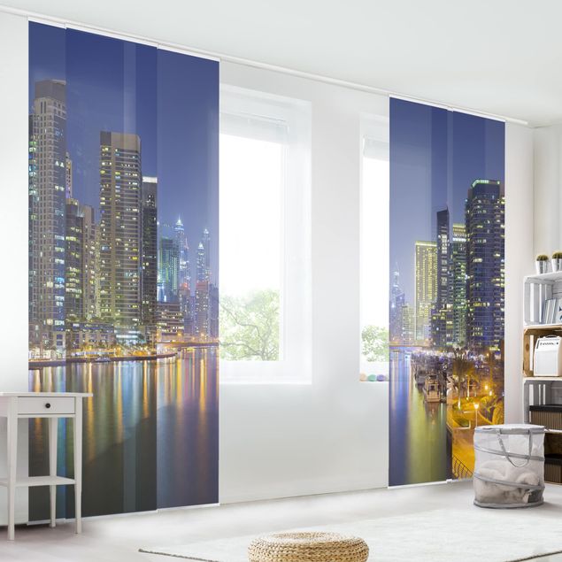 Sliding panel curtains set - Dubai Night Skyline