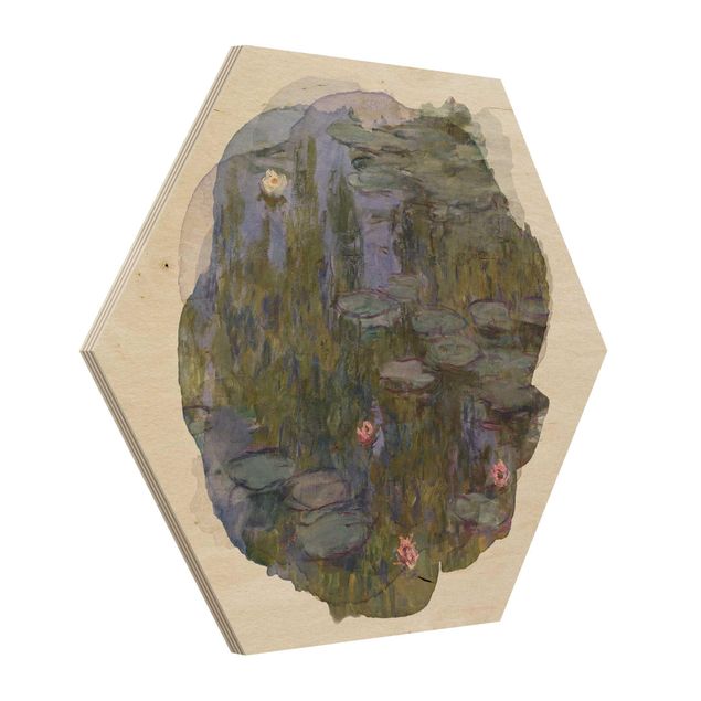 Wooden hexagon - WaterColours - Claude Monet - Water Lilies (Nympheas)