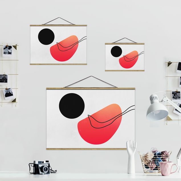 Fabric print with poster hangers - Abstract Shapes - Black Sun