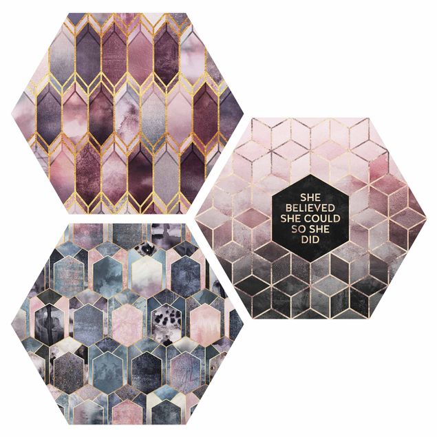 Alu-Dibond hexagon - She Believed Art Deco Set Rose Gold Set II