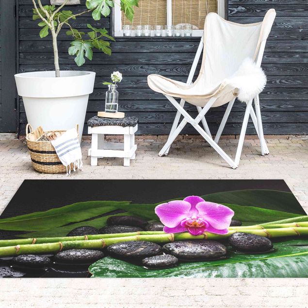 outdoor mat Green bamboo With Orchid Flower