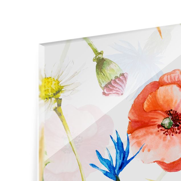 Splashback - Watercolour Wild Flowers With Poppies - Square 1:1