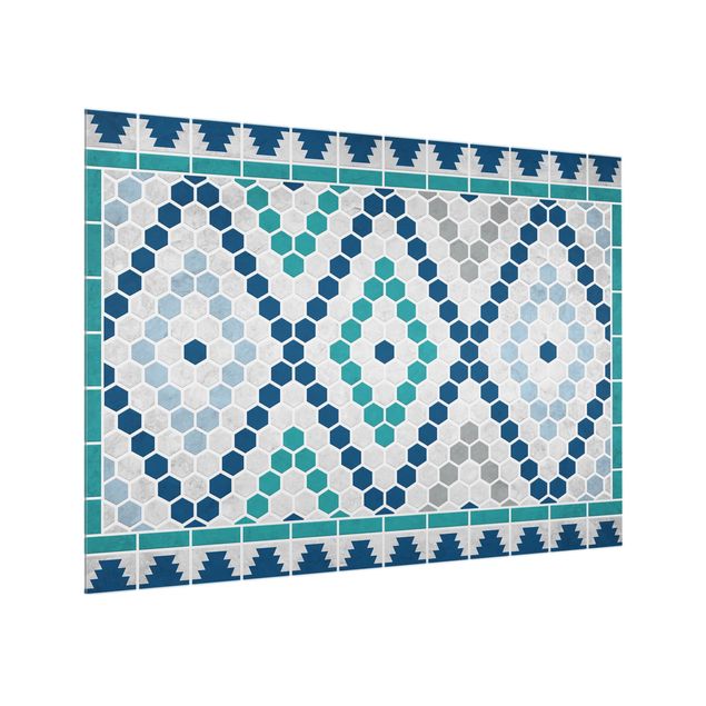 Glass splashbacks Moroccan tile pattern turquoise blue