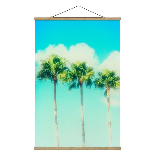 Fabric print with poster hangers - Palm Trees Against Blue Sky