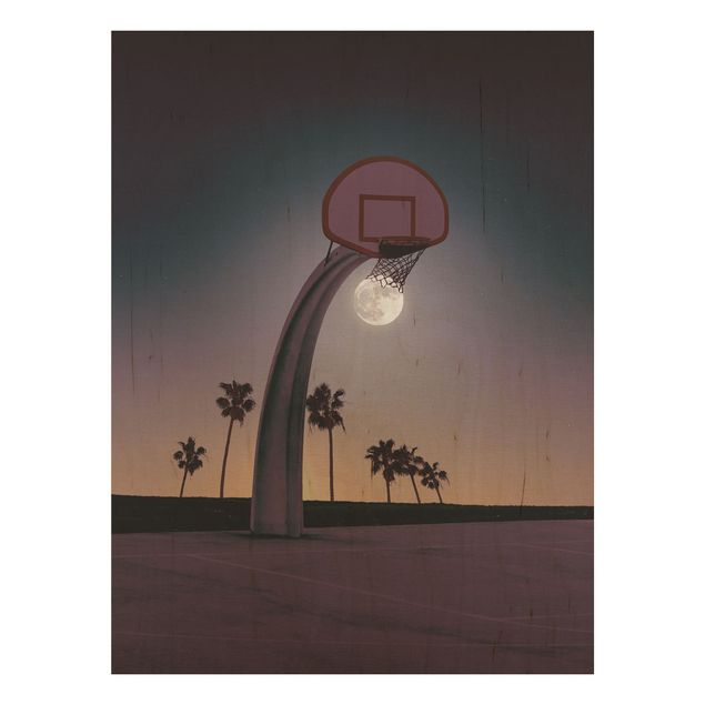 Print on wood - Basketball With Moon