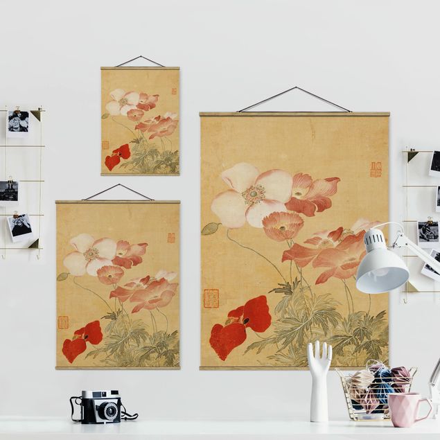 Fabric print with poster hangers - Yun Shouping - Poppy Flower