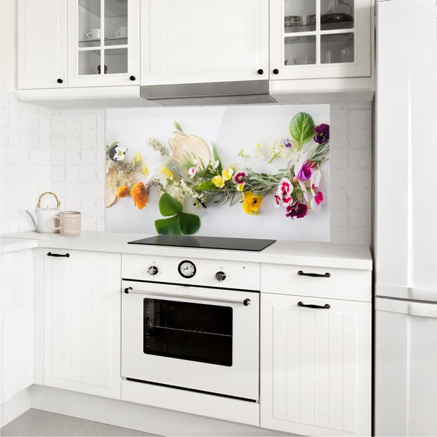 Glass splashback kitchen spices and herbs Fresh Herbs With Edible Flowers