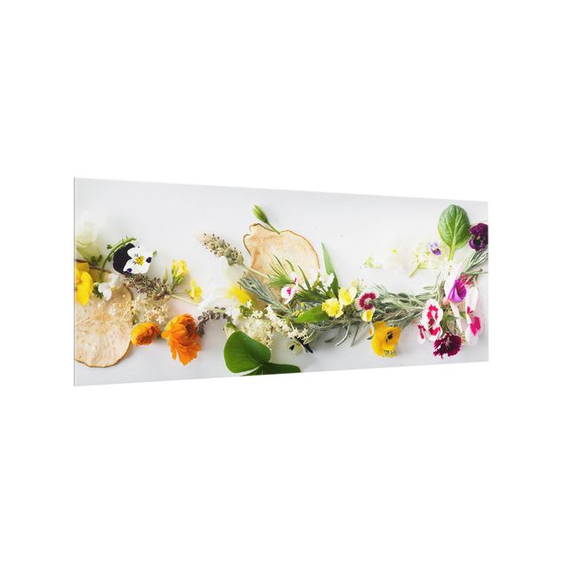Glass splashback kitchen Fresh Herbs With Edible Flowers