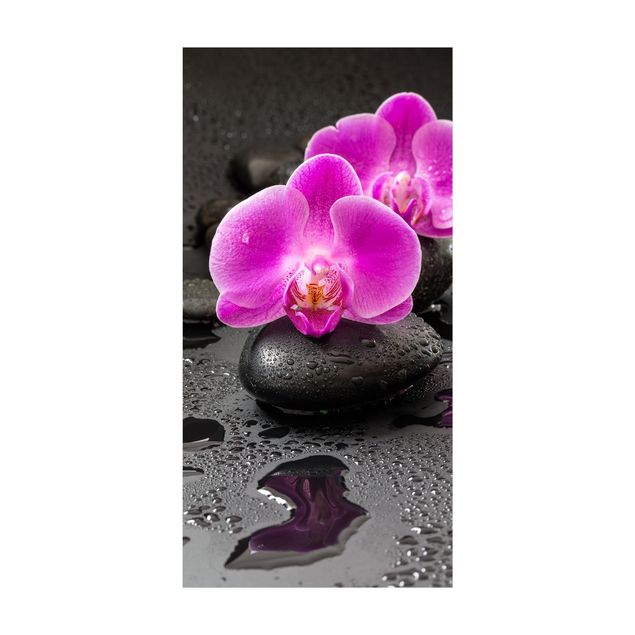 Zen rugs Pink Orchid Flower On Stones With Drops